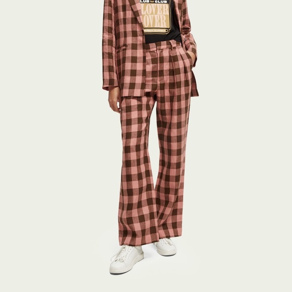 Scotch & Soda - Brown & Pink Edie Checked Linen Trousers